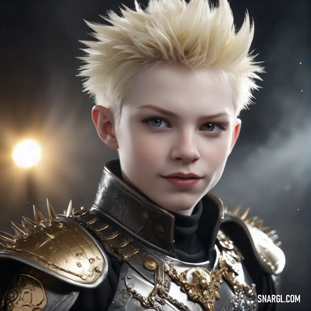 A striking woman with beautiful blonde hair stands boldly, clad in ornate armor with spikes, a radiant light casting an ethereal glow behind her. The scene captures a blend of power, beauty, and a hint of mystery.