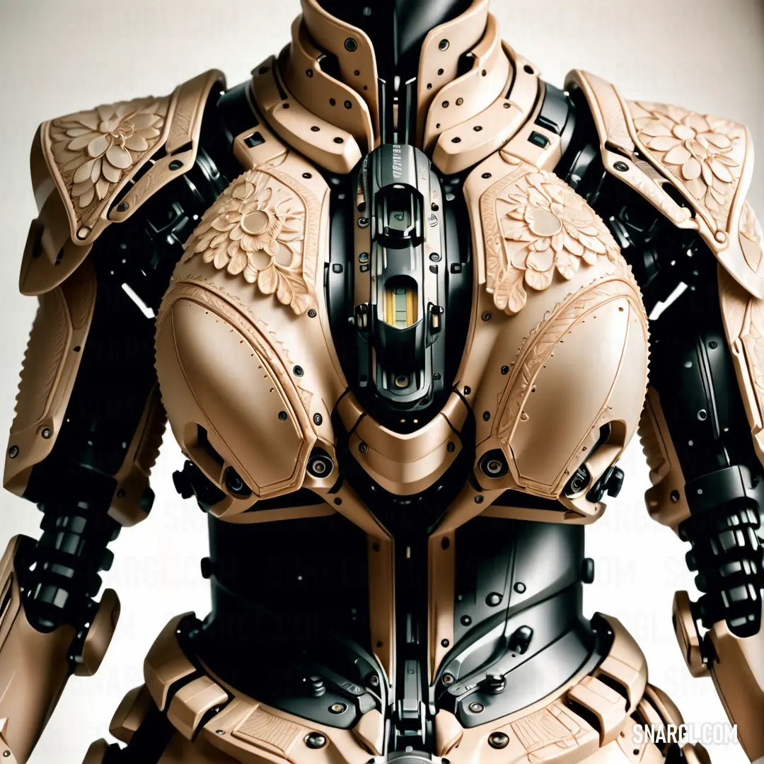 Robot like suit with a large helmet and armor on it's back legs and arms. Example of NCS S 1515-Y40R color.