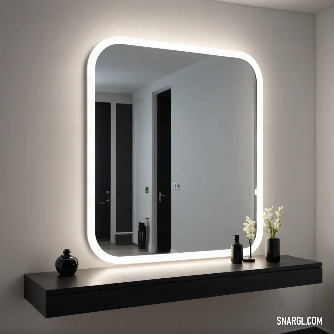 A beautifully arranged mirror reflects an inviting room adorned with delicate flowers in a vase. The interplay of light and reflections creates an atmosphere of tranquility and elegance, enhancing the space's aesthetic appeal.