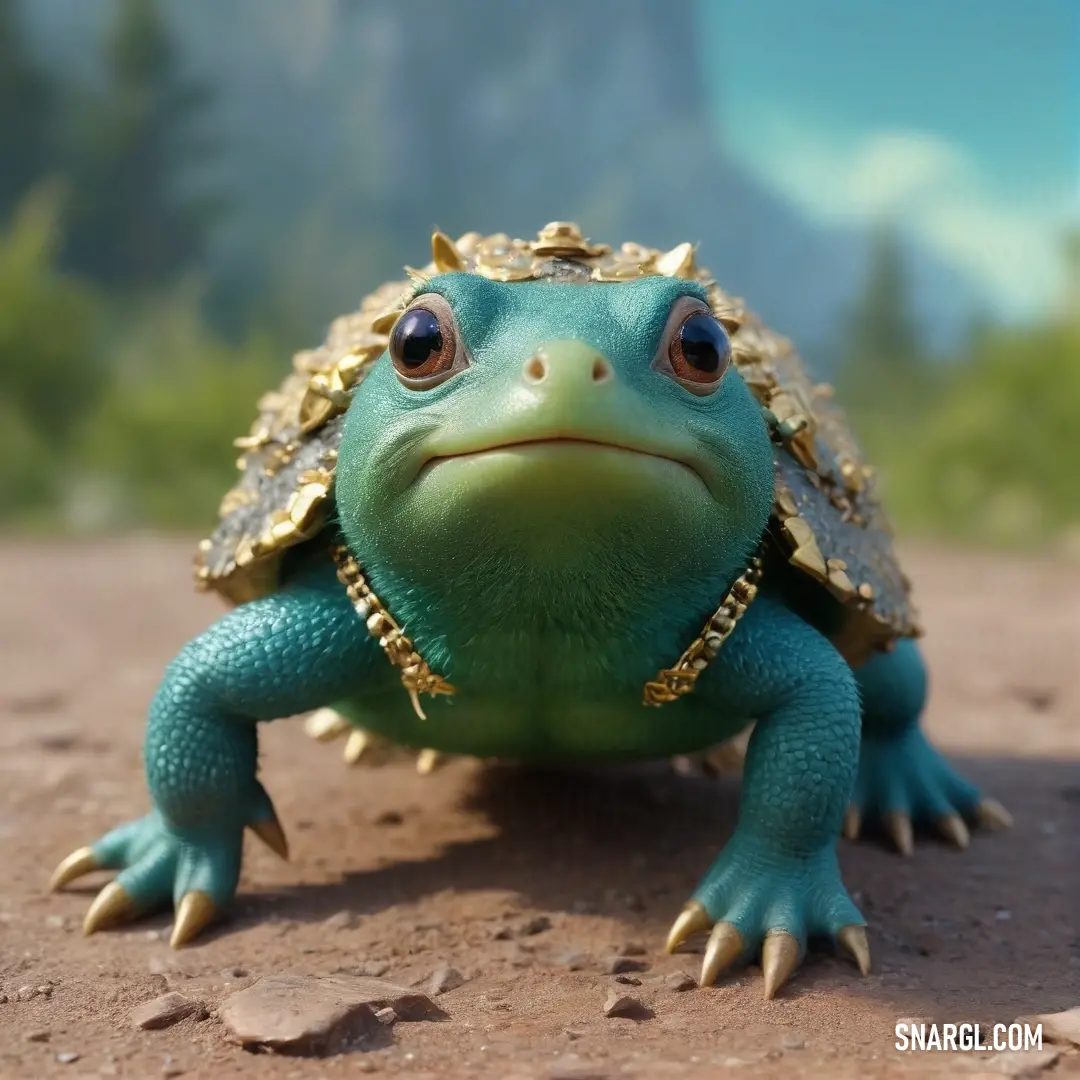 Delicate and whimsical, a small green frog wearing a sparkling gold crown captures the essence of royalty in the wild. With curious eyes and a lush green hue, he reigns peacefully over his serene pond domain.