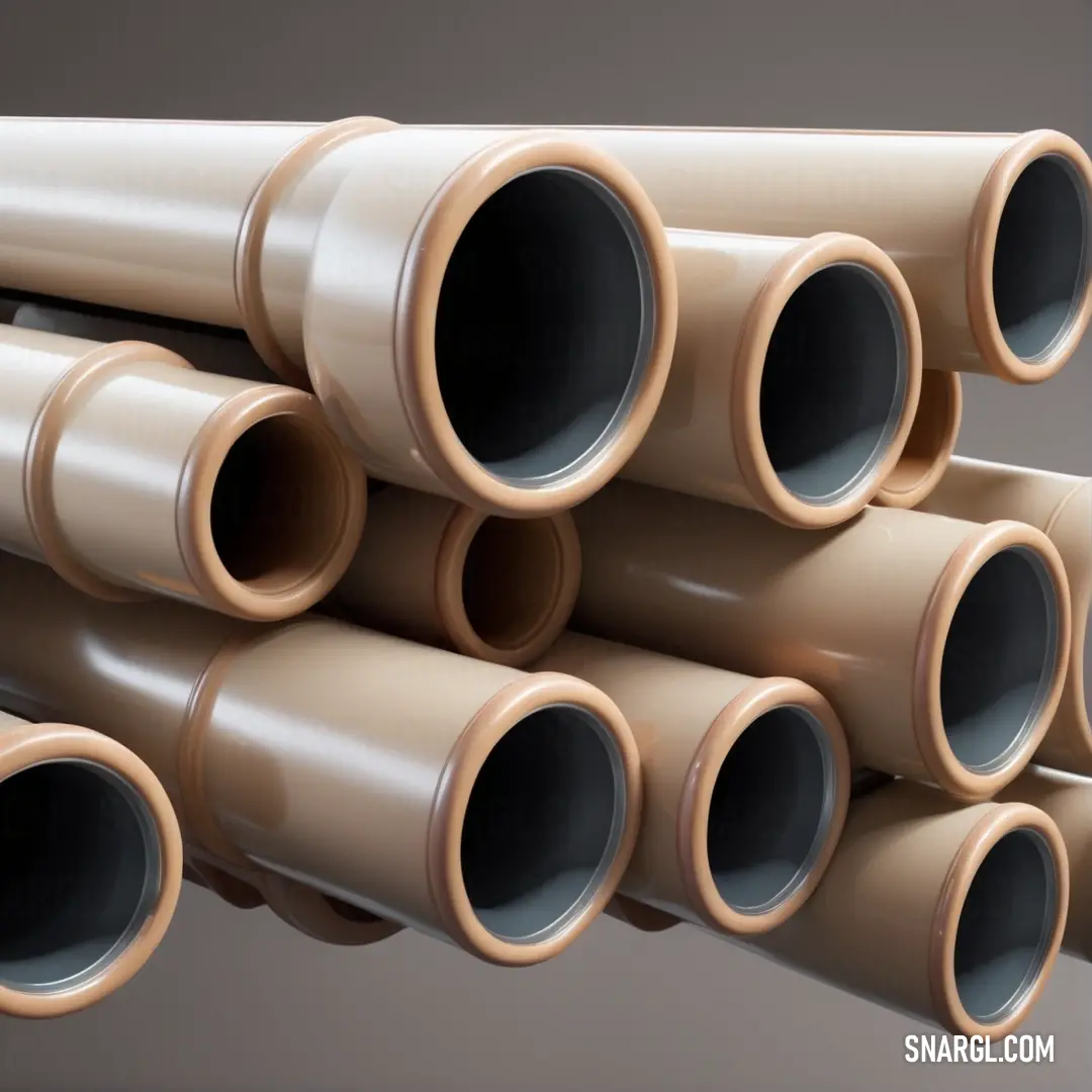 Stack of pipes on top of each other in a room with a gray wall behind them. Example of NCS S 2010-Y60R color.