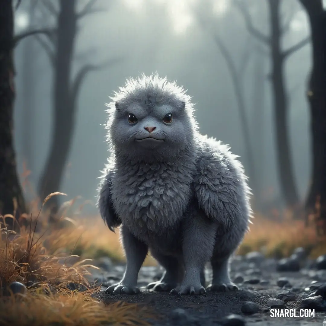 A captivating image of a furry cat standing majestically in a misty forest, surrounded by enchanting foggy trees. This serene scene embodies the essence of NCS S 2020-Y30R color, showcasing the beauty of nature.