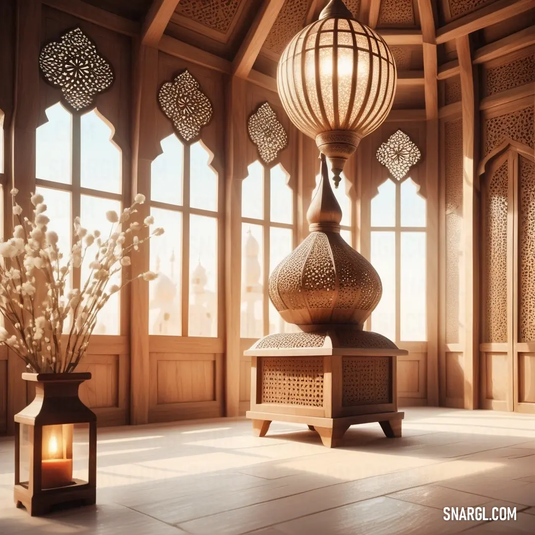 NCS S 2020-Y40R color. Room with a lantern, vase