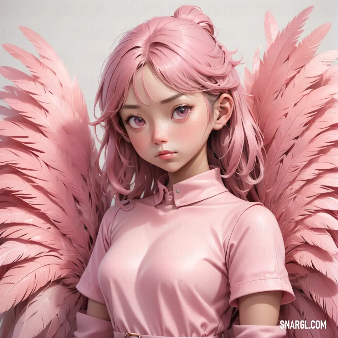 NCS S 2030-Y90R color. Pink haired girl with pink wings on her head and chest