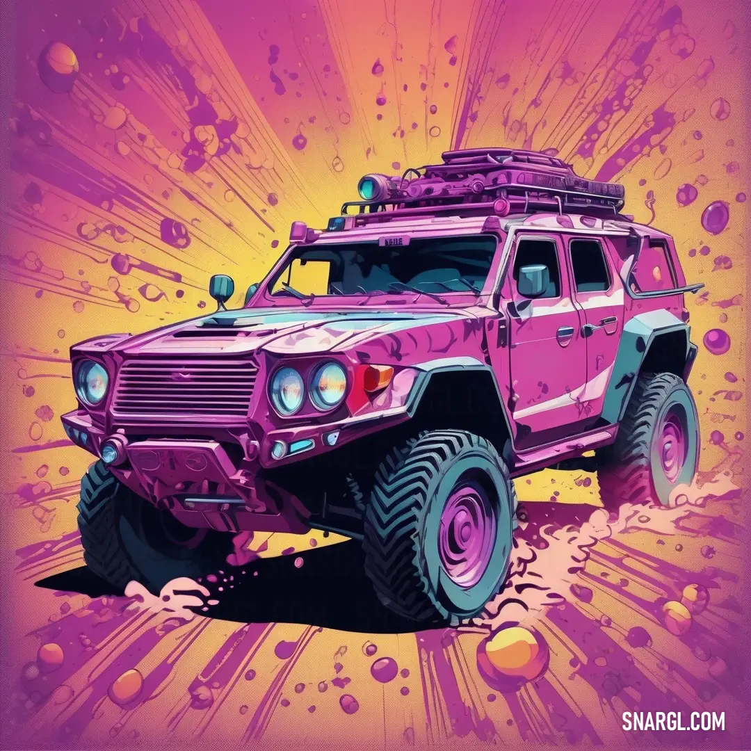 Pink hummer truck with a purple background. Color NCS S 2040-R40B.