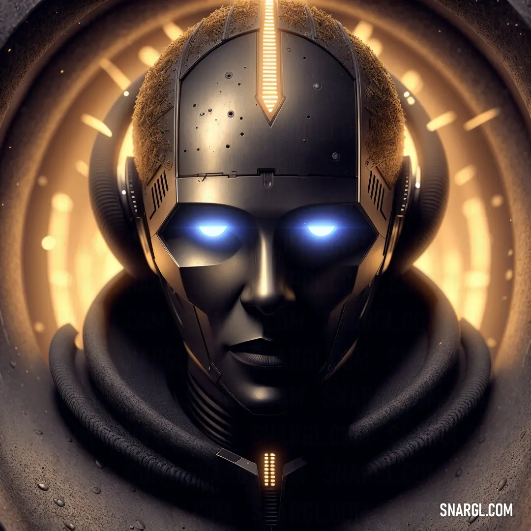 A futuristic man, wearing a high-tech helmet with glowing eyes, peers into a tunnel filled with mystery. The bright, yellow glow of #EBAB57 illuminates his face, creating a dramatic atmosphere.