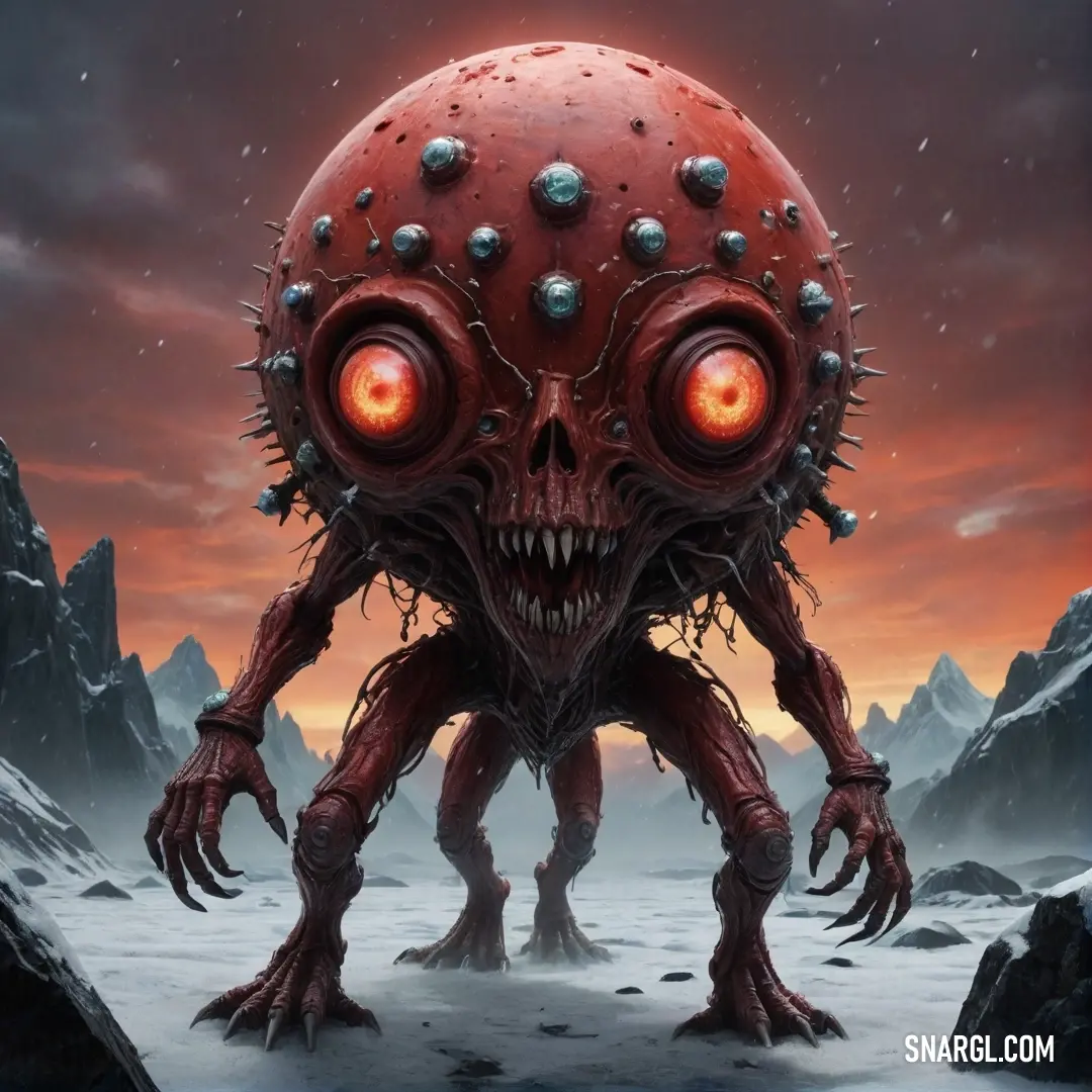 A peculiar creature with oversized eyes and an unusual face gazes curiously at the viewer, its striking appearance highlighted by the vibrant tint of its surroundings.