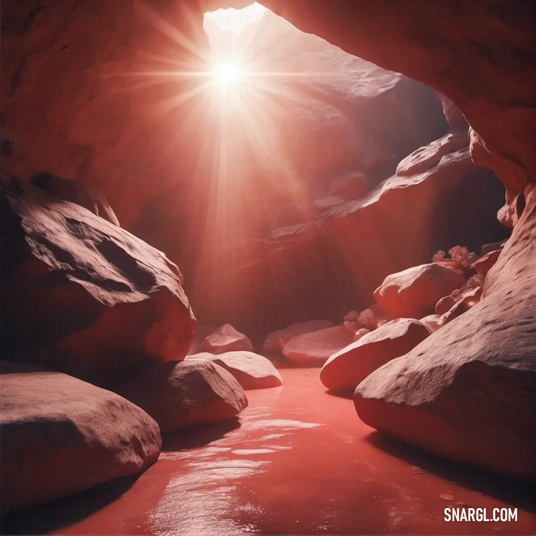 Sunbeam shines through a cave in the desert. Example of #EA7E6D color.