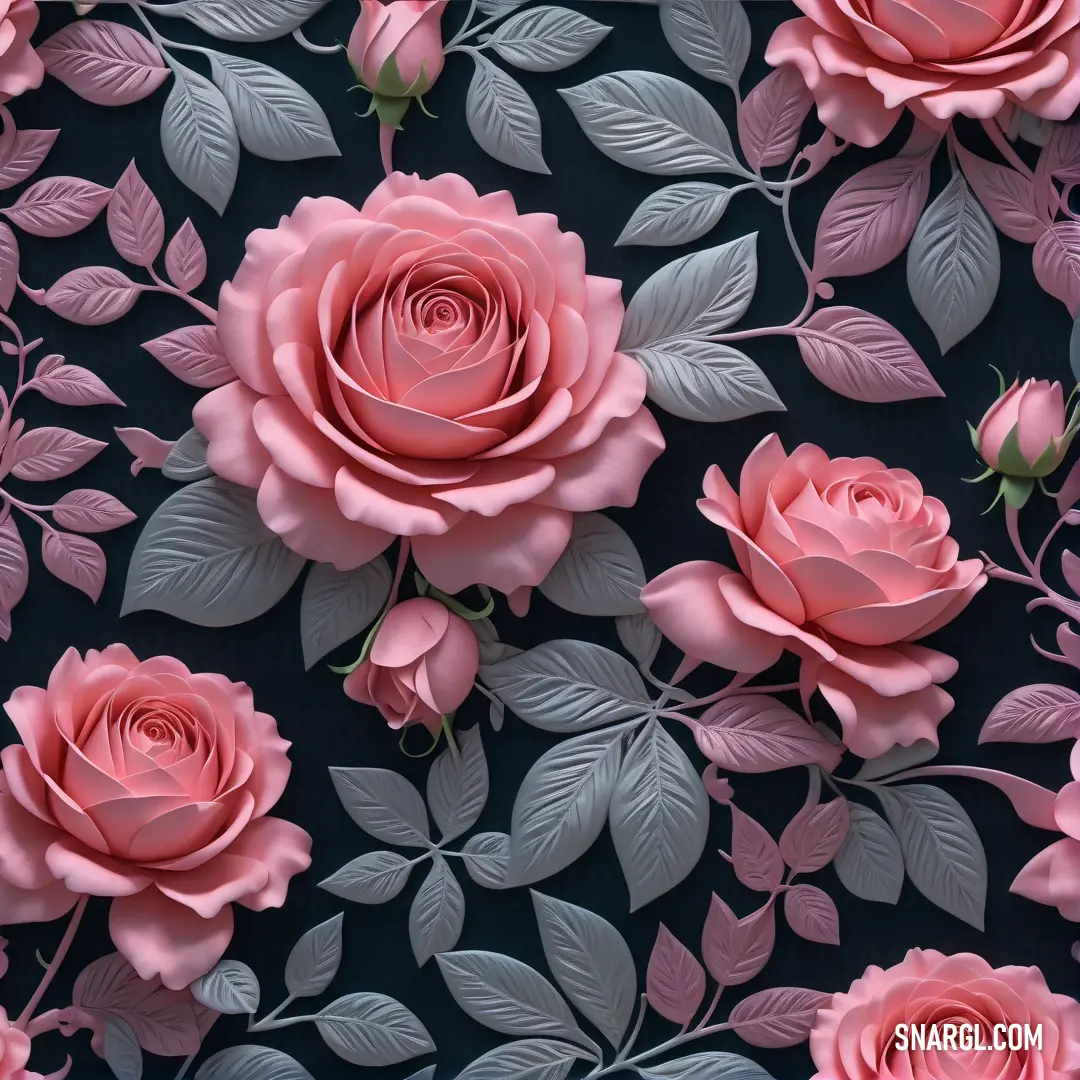 Bunch of pink roses on a black background. Example of #CC586A color.