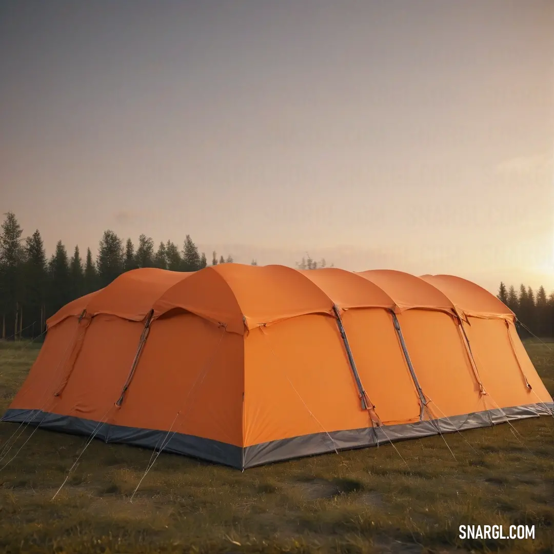 A serene outdoor scene where a colorful tent stands proudly in a lush green field, framed by majestic trees. The gentle sway of the branches and the sky above create a tranquil atmosphere, perfect for relaxation and peaceful moments surrounded by nature.