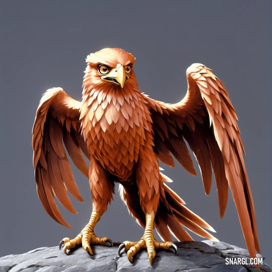 NCS S 2050-Y60R color example: Bird with a large, orange beak and wings spread out on a rock with a gray background