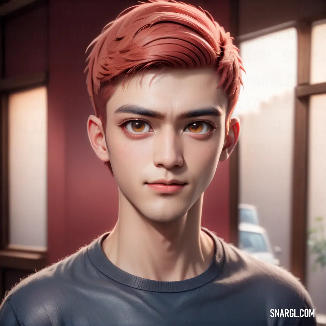 NCS S 2050-Y90R color example: Man with a red hair and a grey shirt is looking at the camera with a serious look on his face