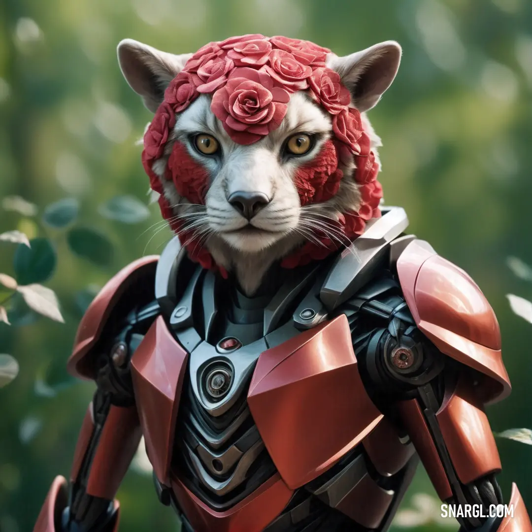 Cat with a red rose on its head and a suit on it's body. Example of NCS S 2060-R color.