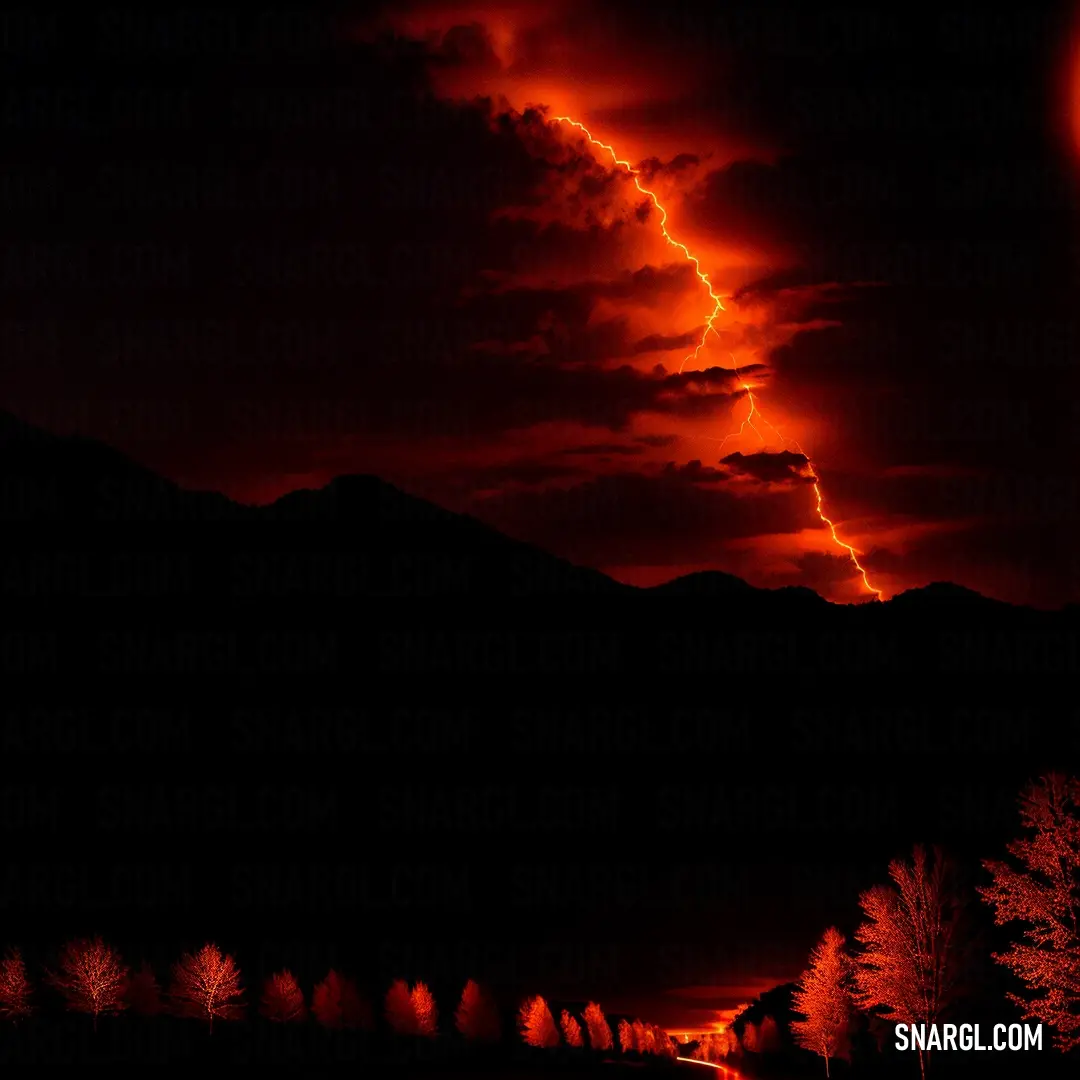 Red sky with a lightning bolt coming out of it. Color #D03200.