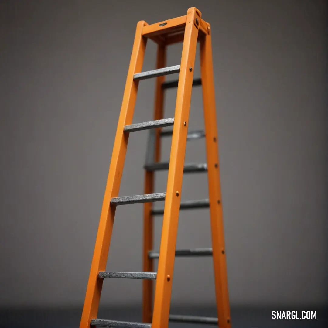 A distinct ladder showcases a vibrant yellow top and bottom section, standing boldly against a subtle gray background. The contrast creates a striking visual while emphasizing the unique structure and form of the ladder.