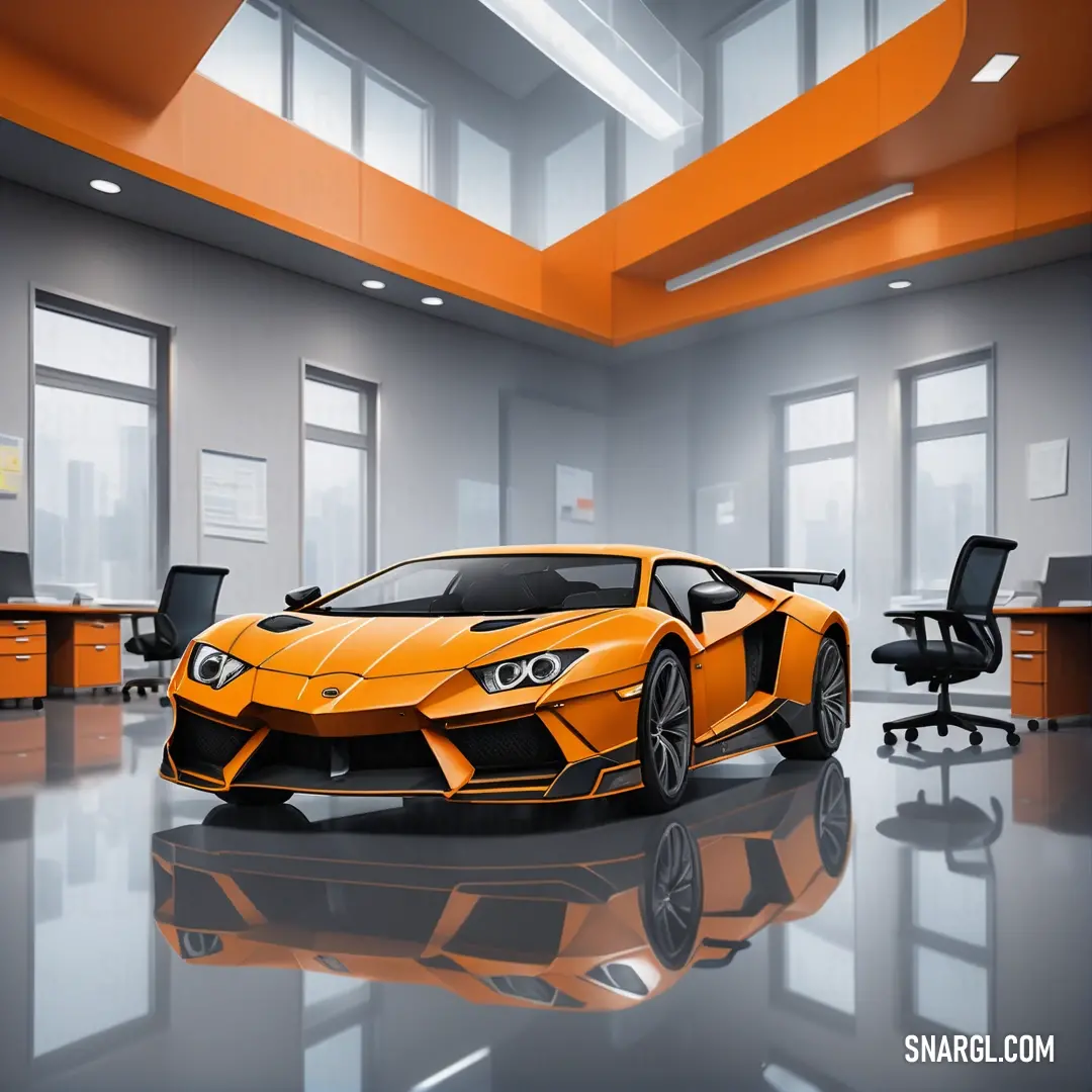 A sleek and stunning car poised elegantly in a spacious room adorned with large windows, showcasing a contemporary design alongside refined furnishings and enhancing the overall aesthetic of luxury.