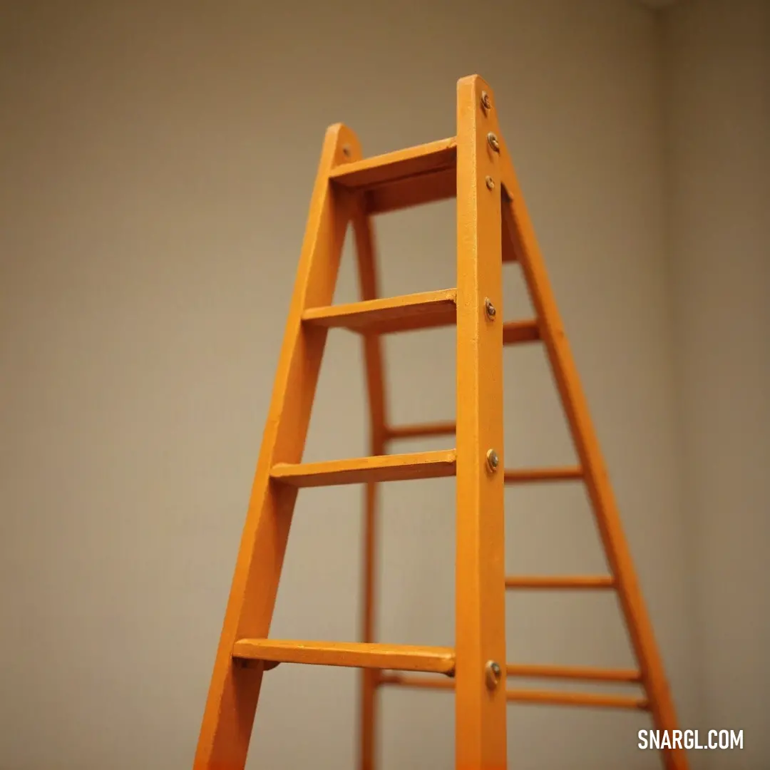 A sturdy wooden ladder leans against a pristine, white wall, exuding a sense of rustic charm. Sunlight filters through a nearby window, illuminating the textures of the wood while creating a warm and inviting atmosphere in the room.