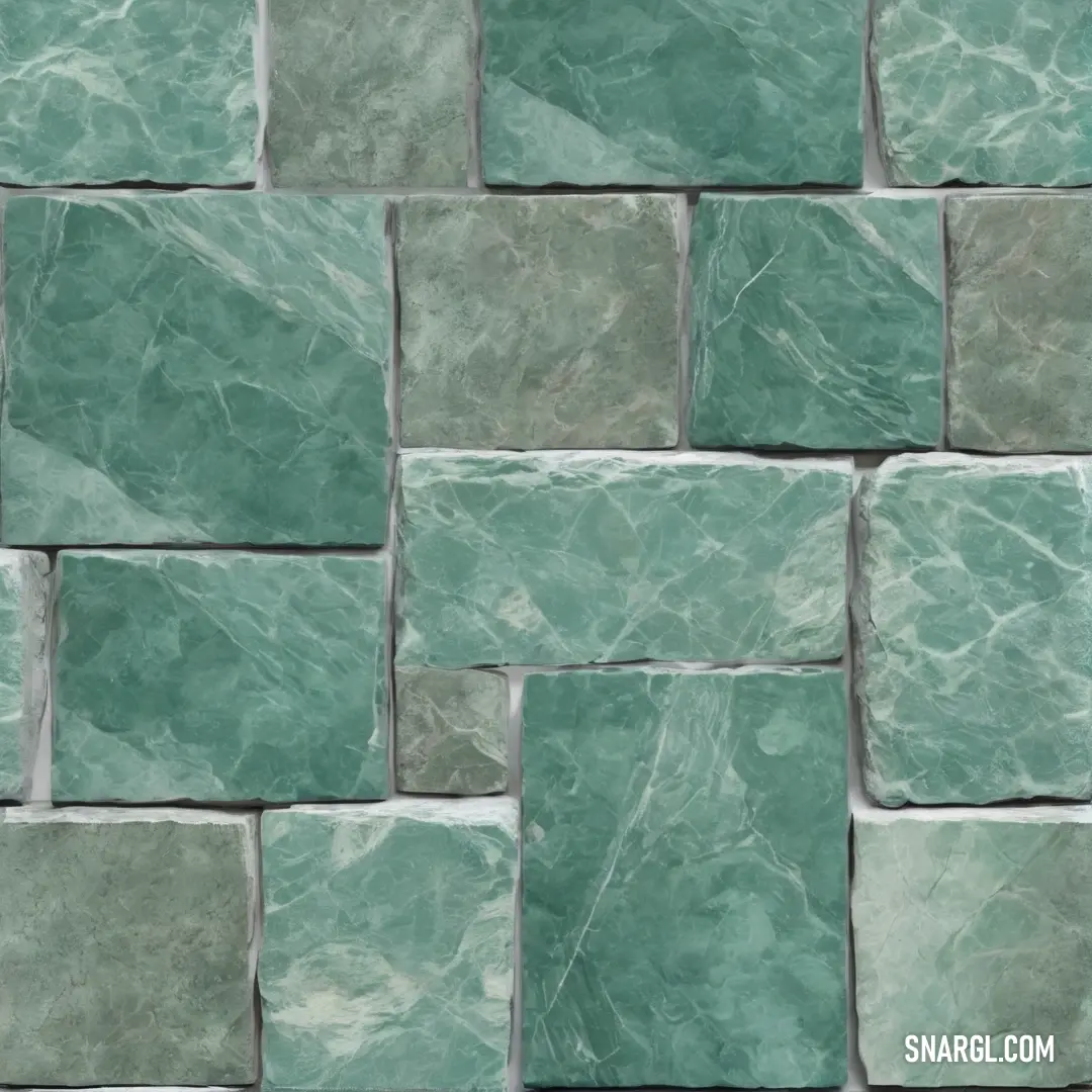 Green tile wall with a white background. Color #8EA595.