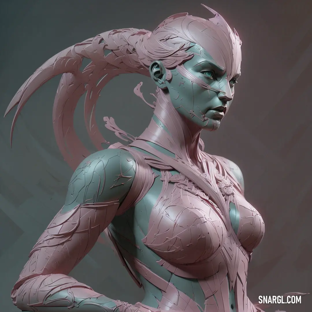 NCS S 3010-R color. Woman with a futuristic body and headpieces is shown in a stylized pose