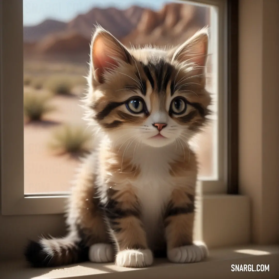 NCS S 3010-Y10R color example: Kitten on a window sill looking out the window at the desert outside of it
