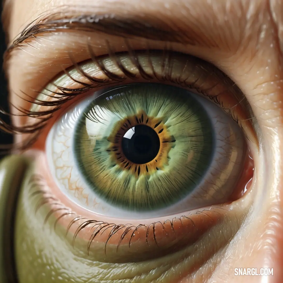 Close up of a person's eye with a green iris. Example of CMYK 39,0,46,26 color.