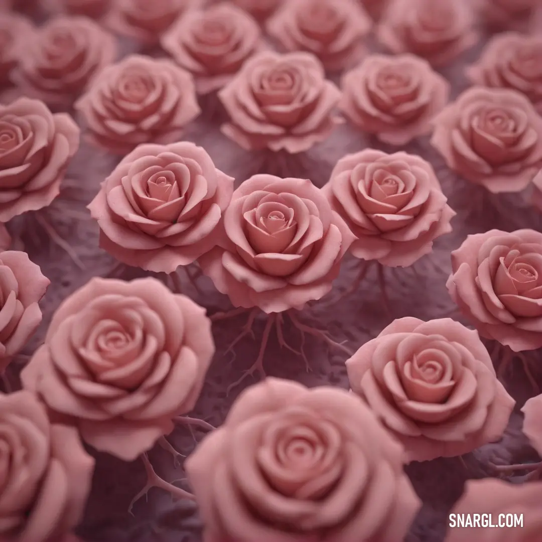 A vibrant bunch of soft pink roses placed gracefully on a table. The delicate petals, surrounded by fresh green leaves, create an elegant display, bringing a sense of beauty and tranquility to the space.