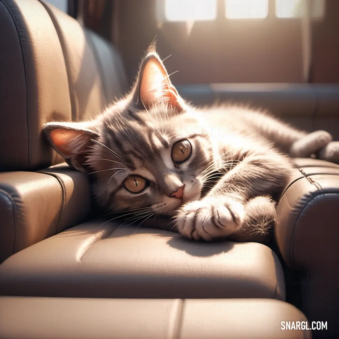 NCS S 3020-Y60R color example: Cat laying on a leather chair with its paws on the armrests of the chair