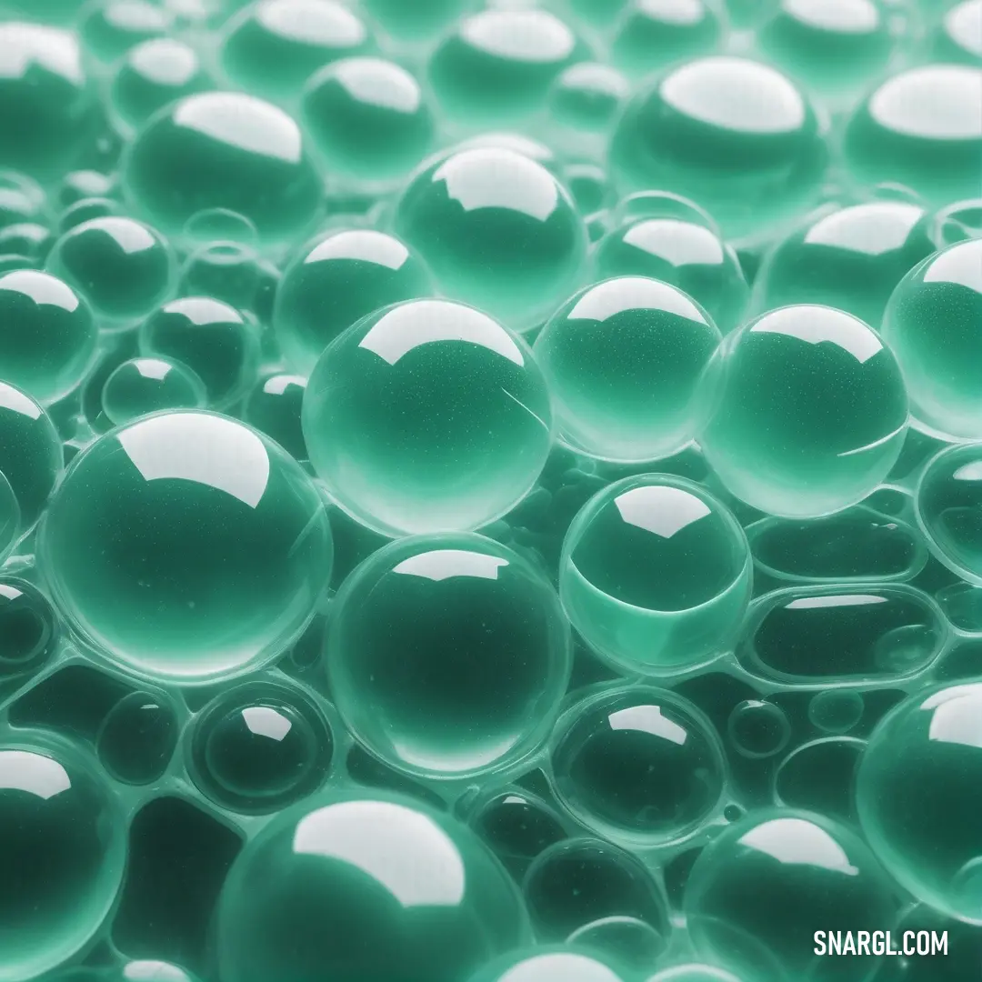 Lot of bubbles that are green and white in color and size. Example of CMYK 68,0,36,20 color.