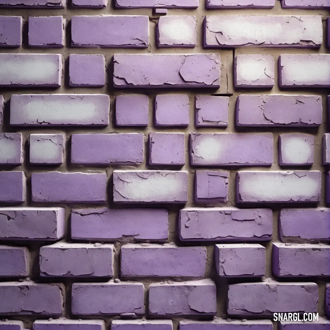 Purple brick wall with white bricks on it's sides and a white brick wall behind it that has a white brick wall