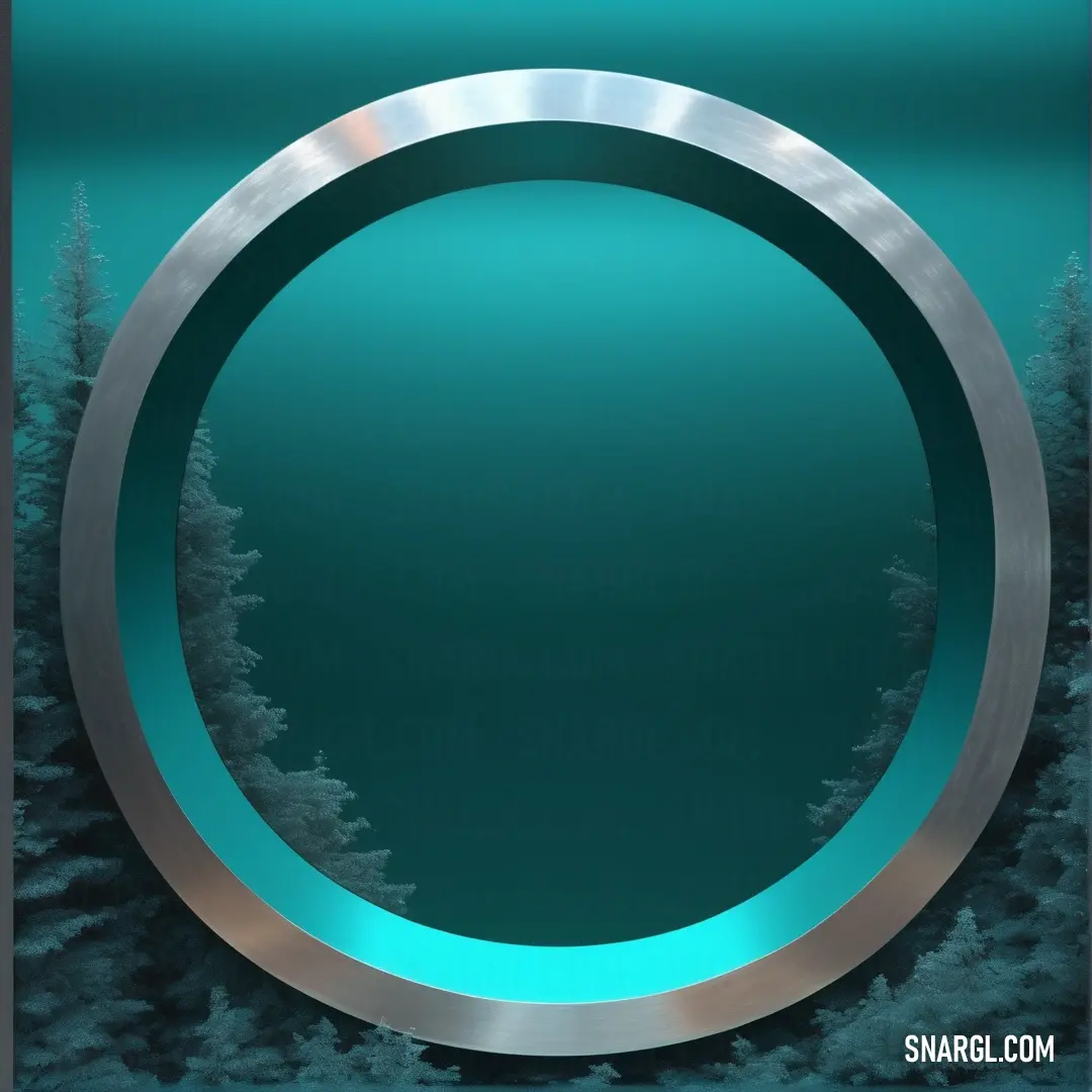 Circular metal frame with a blue background. Example of #008383 color.