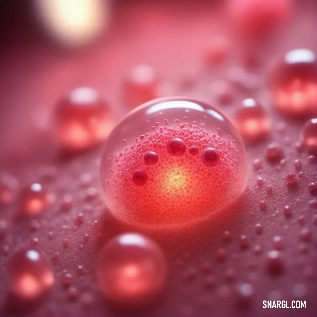 NCS S 3050-R10B color. Close up of a red object with water droplets on it and a blurry background