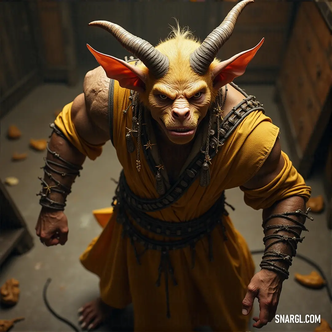 A spirited man dressed in an elaborate horned outfit strikes a powerful pose, bringing fantasy to life. His vibrant attire and confident presence is set against a rich backdrop, inviting the viewer into a world of imagination and adventure.