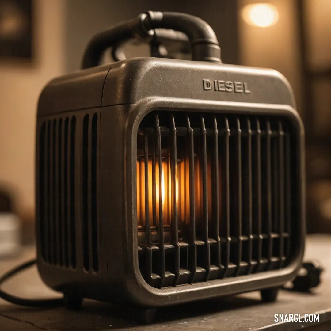 A compact heater perched elegantly atop a table next to a wall-mounted light fixture, presenting a cozy ambiance complemented by a warm color palette that invites relaxation and comfort in any setting.