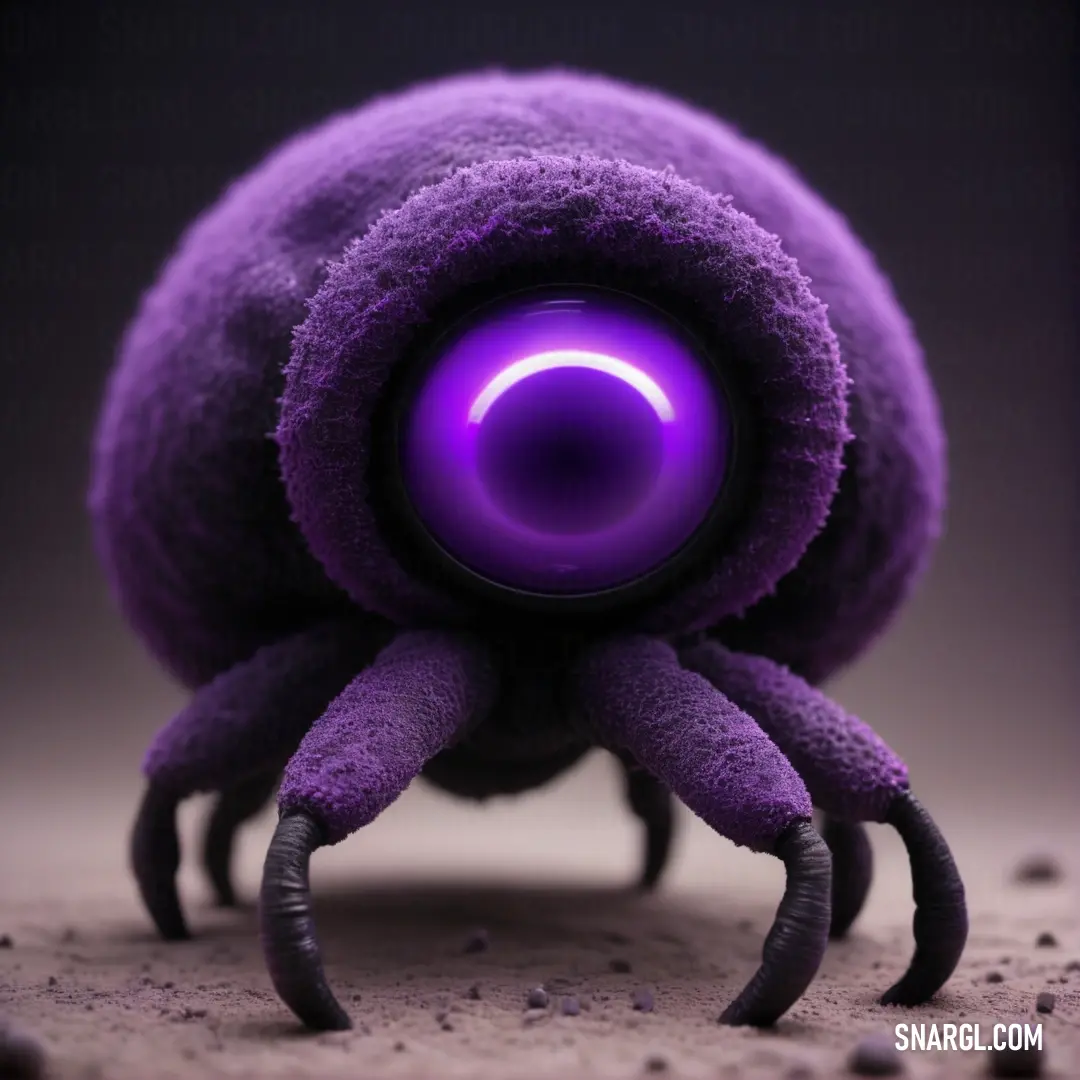 NCS S 3055-R50B color. Purple spider with a purple light on its face and legs, with a black background