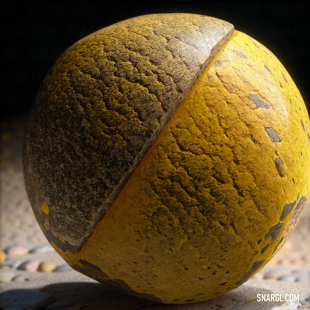 Yellow and black ball on a rock surface. Color NCS S 3060-Y10R.