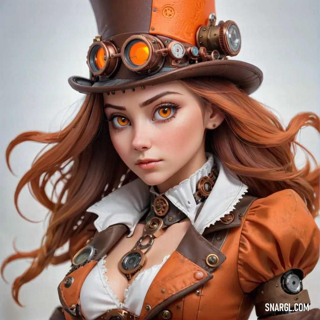 NCS S 3560-Y40R color example: Woman with a top hat and glasses on her head and a steampunked top hat on her head