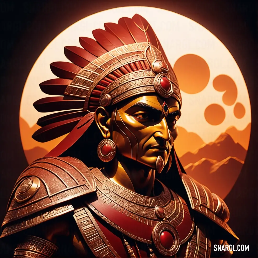Stylized image of a roman soldier in front of a full moon with a red and gold helmet on. Color CMYK 0,80,100,37.