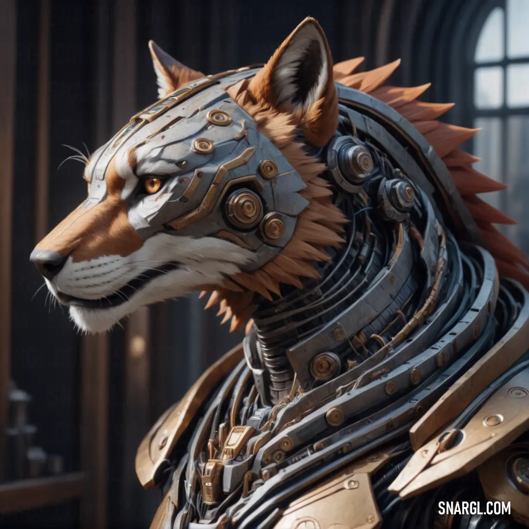 NCS S 4005-R80B color example: Fox head with a metal armor and a large metal helmet on it's head