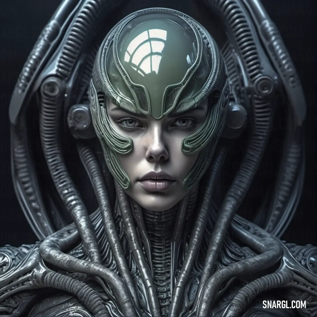 NCS S 4010-B50G color. Woman with a alien head and a large alien face