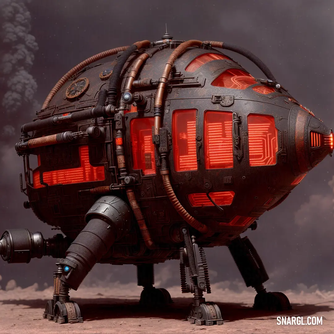 Futuristic looking object with a red light on it's face and legs. Example of NCS S 4020-R color.