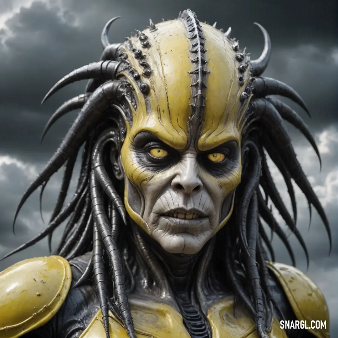 A quirky man sporting a distinctive yellow alien costume, adorned with playful black spikes, stands confidently against a bright background, captivating the imagination with his unusual, otherworldly charm.