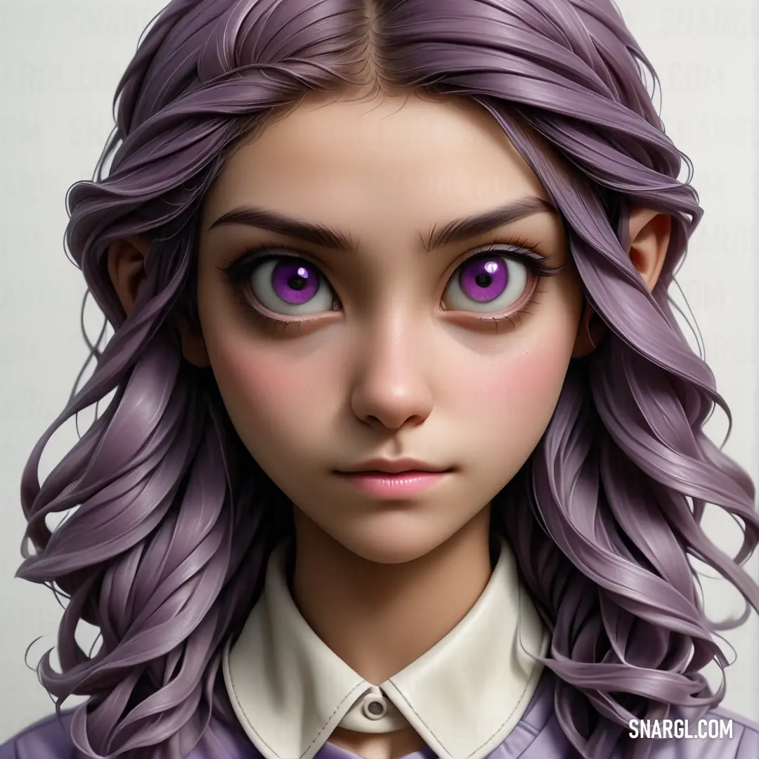 NCS S 4020-R30B color example: Digital painting of a woman with purple hair and a white shirt on her shirt is looking at the camera