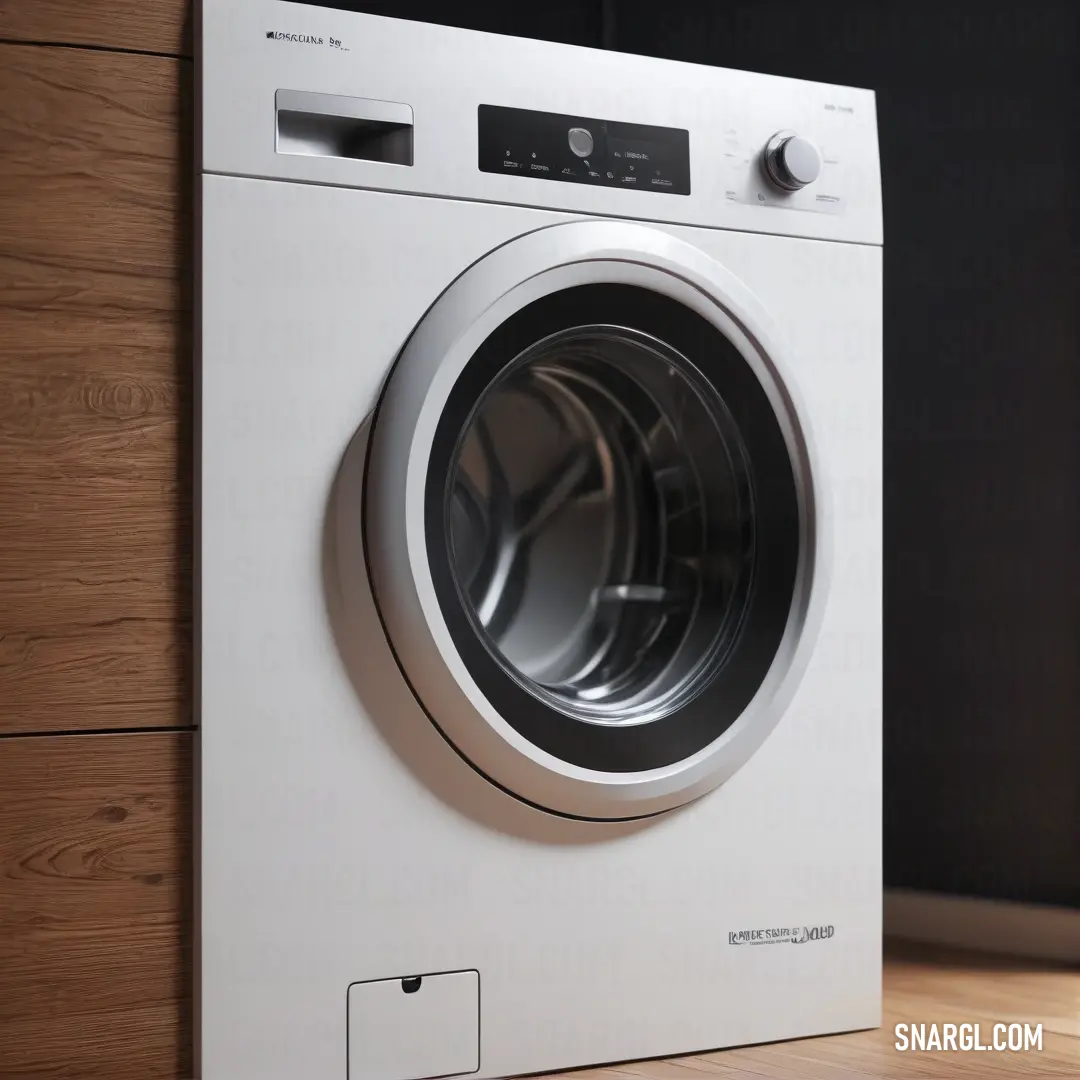 A pristine white washing machine stationed on a stunning wooden floor, bathed in natural light from a nearby window, reflecting a bright and airy atmosphere full of potential and warmth.