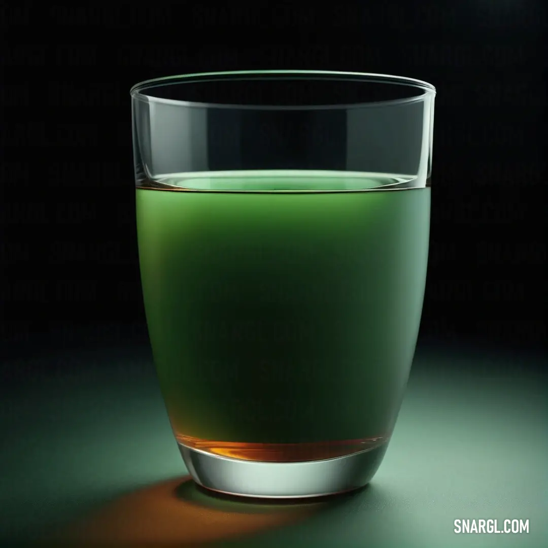 NCS S 4030-G10Y color. Glass of green liquid on a dark background