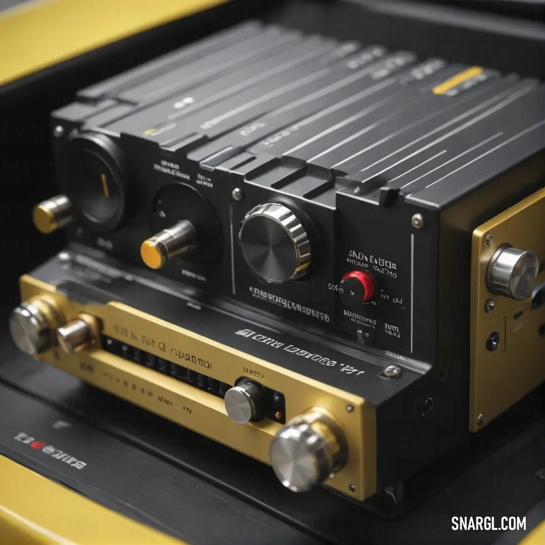 An engaging close-up of a radio receiver showcasing its vibrant yellow casing, adorned with two distinctive knobs, exemplifying the intersection of technology, style, and function in modern audio design.