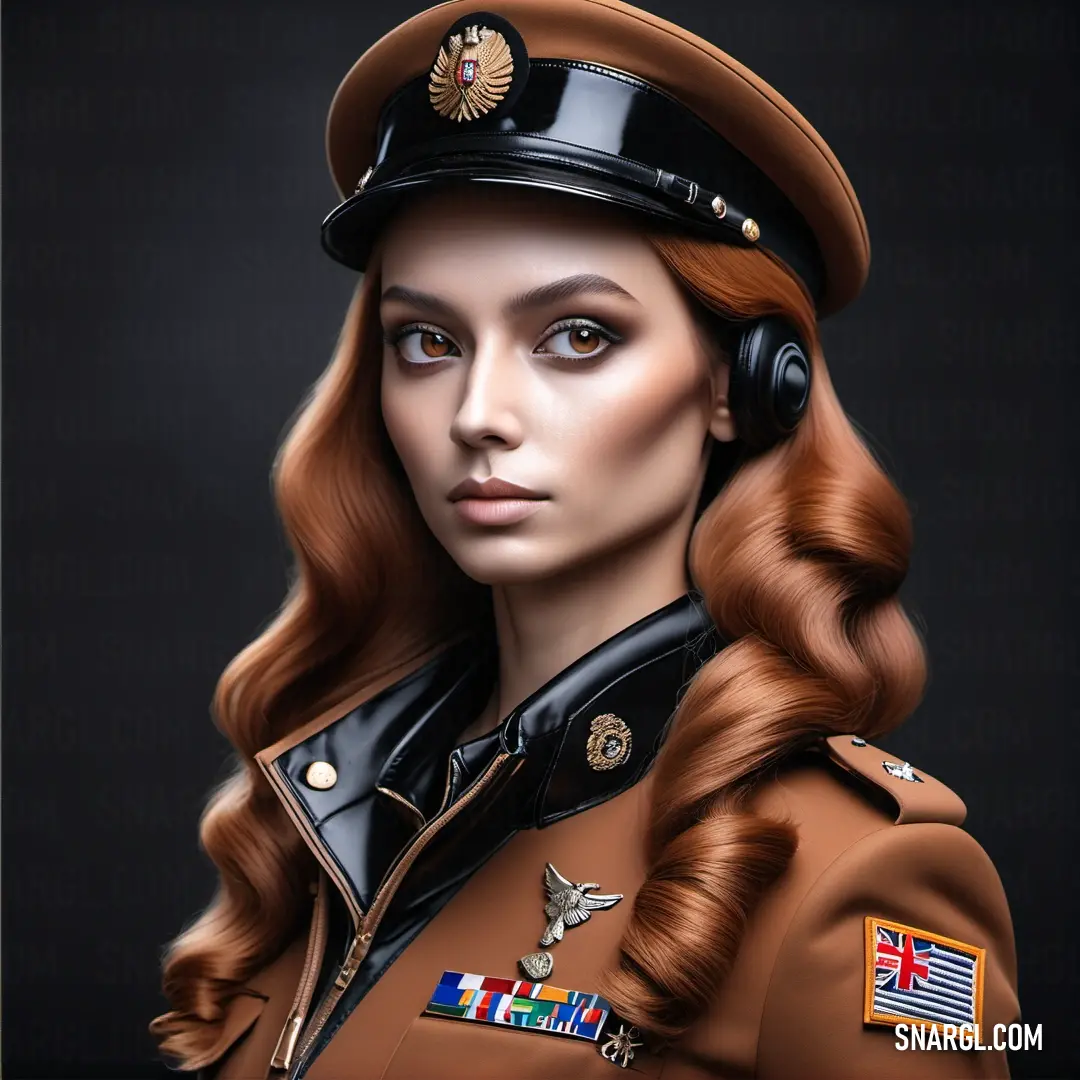 NCS S 4030-Y50R color example: Woman in a uniform with headphones on her ears and a black background