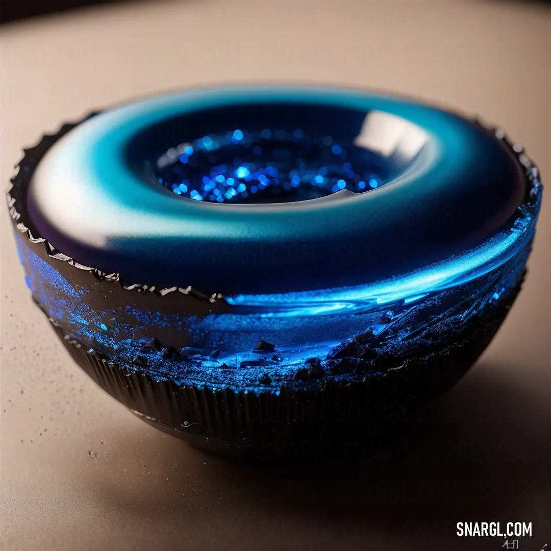 A vibrant blue bowl sits on a table next to a window sill, showcasing a smooth swirl design that complements the rich blue hue. The natural light streams through the window, enhancing the color's depth and creating a peaceful ambiance.