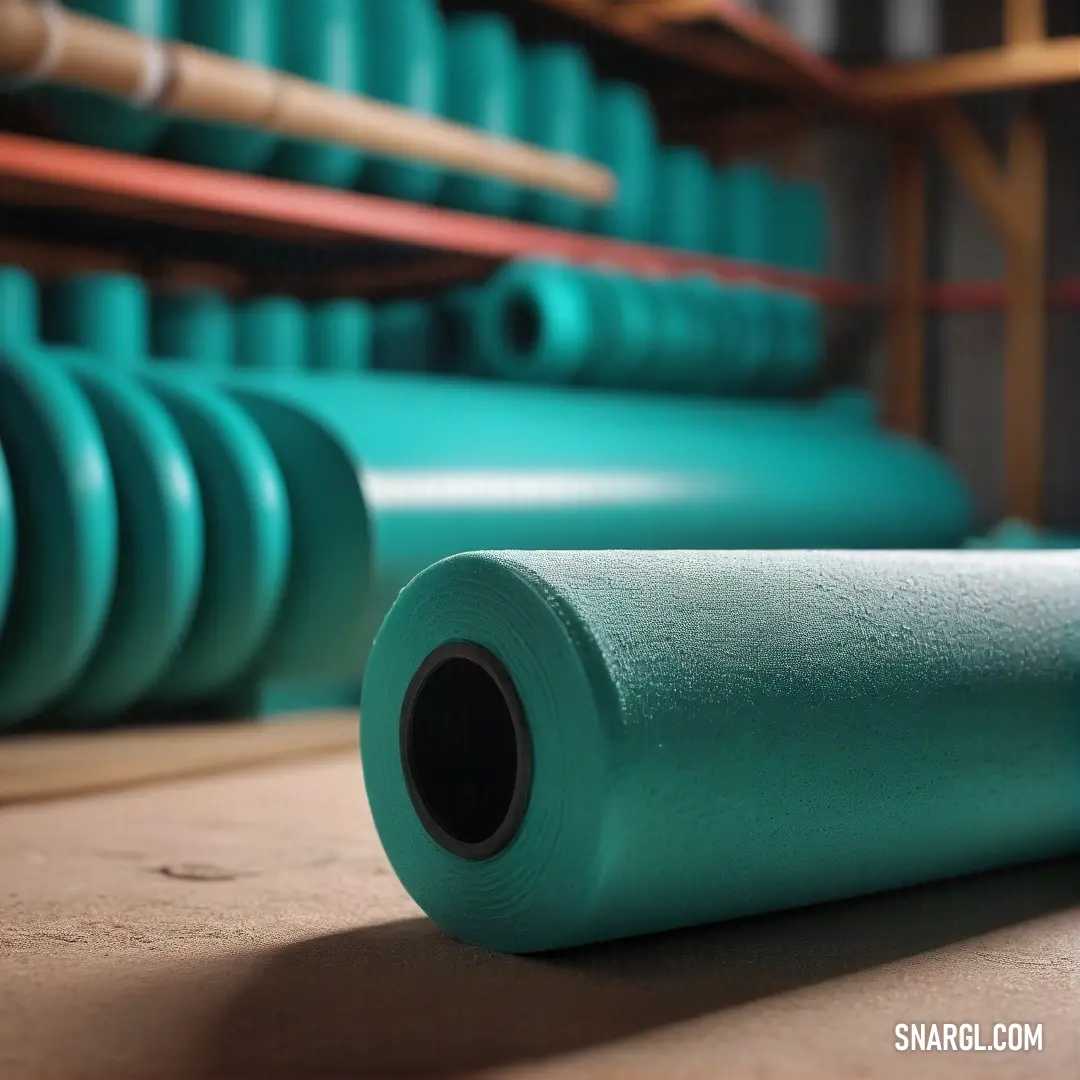 A vibrant blue yoga mat unfurls peacefully on a polished wooden floor in a spacious gym, inviting relaxation and exercise amid a calm and motivating environment.