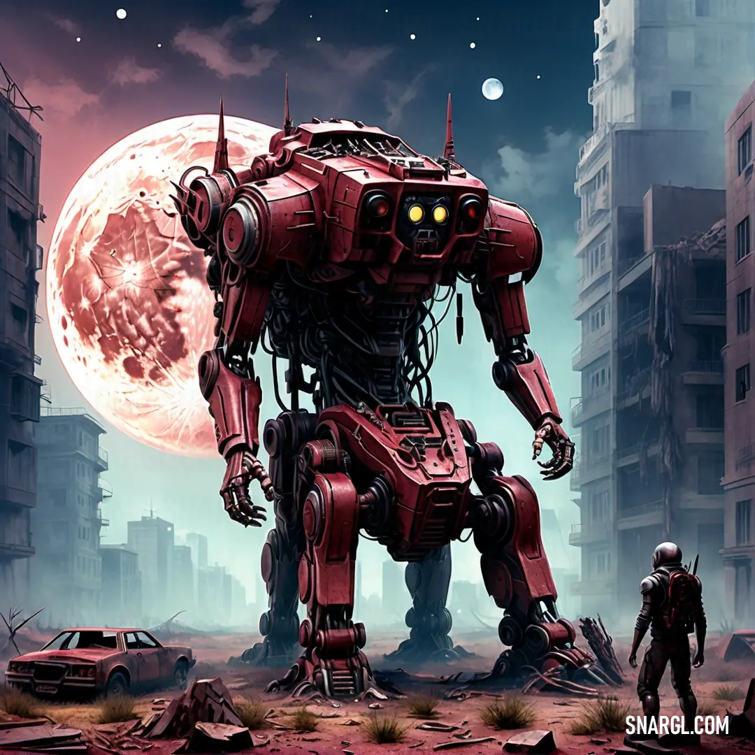 NCS S 4040-R color example: Giant robot standing in a city with a full moon in the background