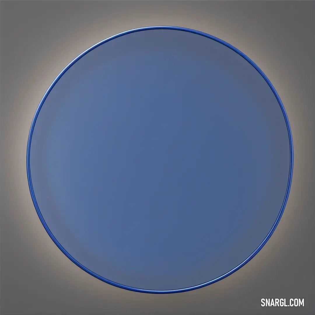 Blue circular object with a light on it's side and a gray background. Example of #385B94 color.